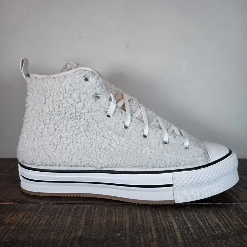 Converse CTAS Mens Size 6 Youth 6 Platform Hi Top Shoes White Sherpa - Picture 5 of 11